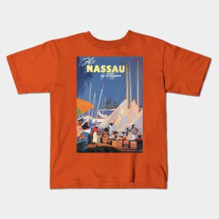 Vintage Bahamas Travel Poster, Nassau by Clipper Kids T-Shirt